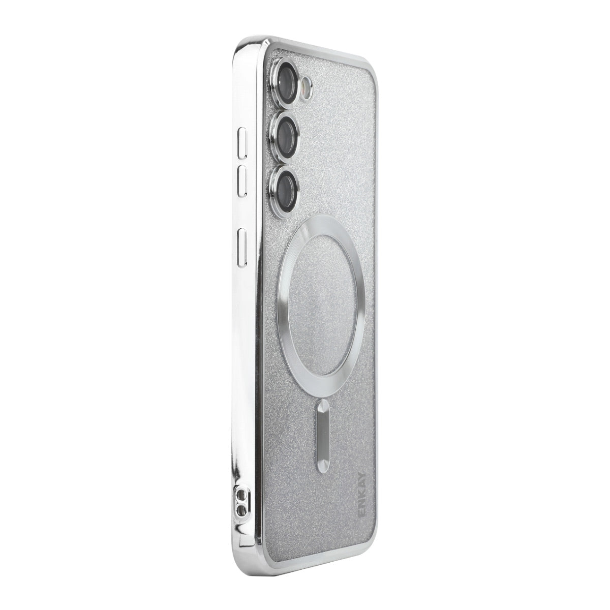 For Samsung Galaxy S25+ Case ENAKY HAT PRINCE TPU Cover Compatible with MagSafe with Glitter Paper - Silver