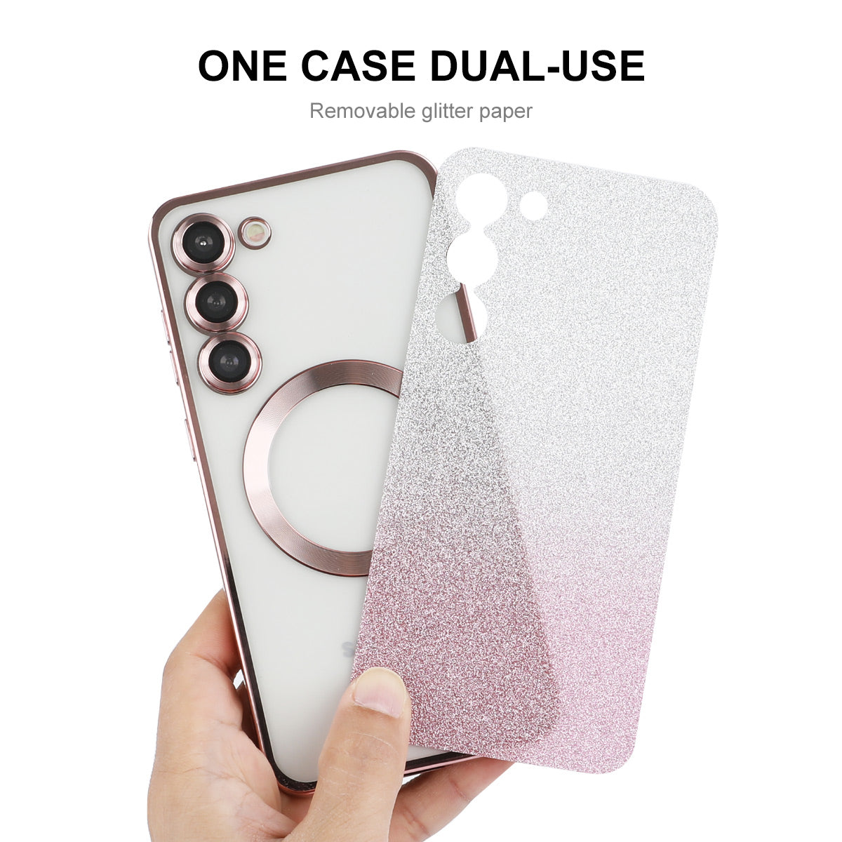 For Samsung Galaxy S25+ Case ENAKY HAT PRINCE TPU Cover Compatible with MagSafe with Glitter Paper - Silver