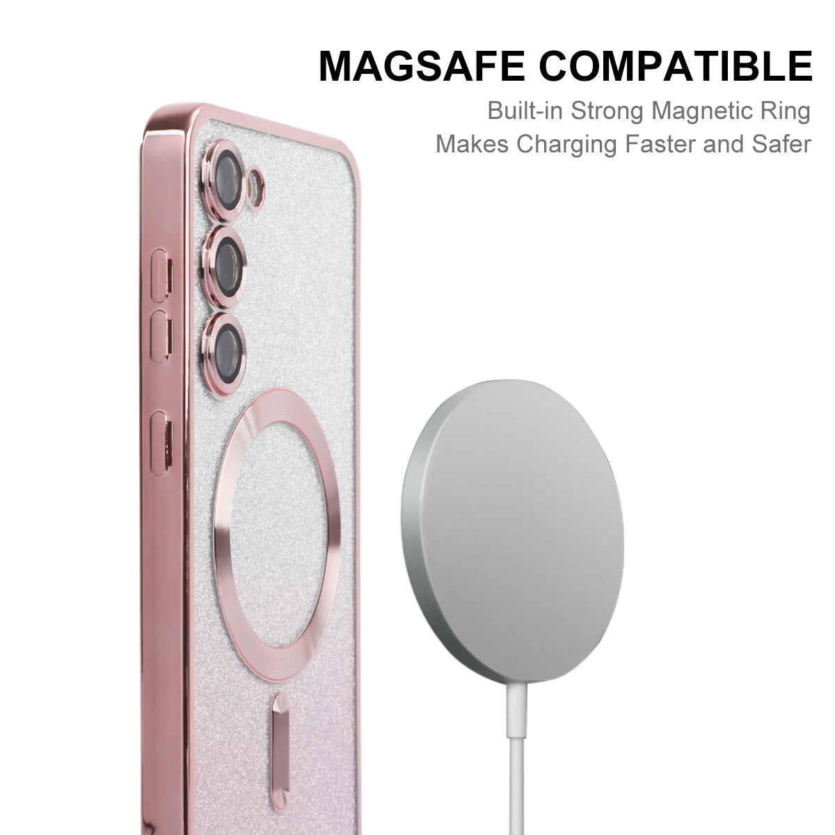 For Samsung Galaxy S25+ Case ENAKY HAT PRINCE TPU Cover Compatible with MagSafe with Glitter Paper - Silver