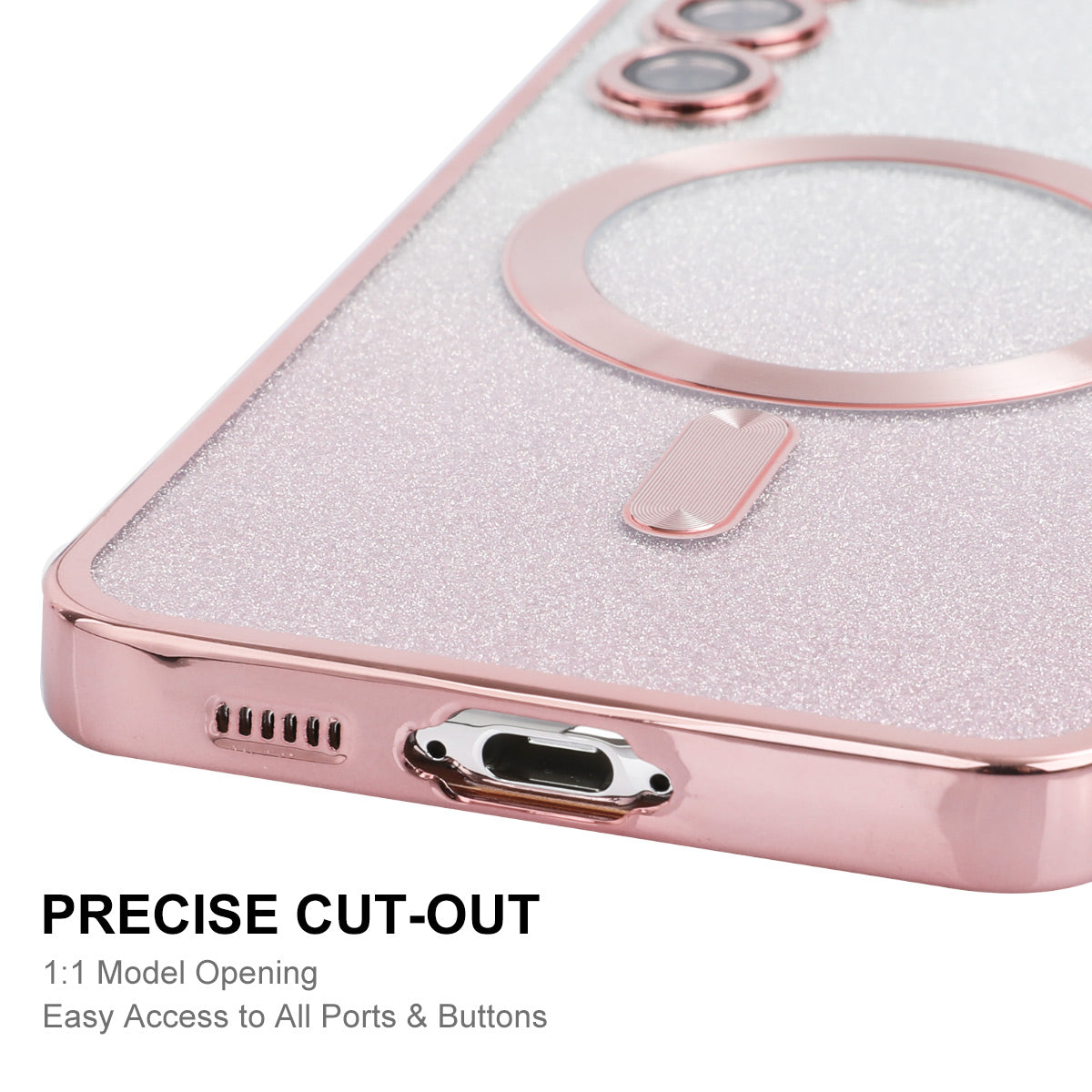 For Samsung Galaxy S25+ Case ENAKY HAT PRINCE TPU Cover Compatible with MagSafe with Glitter Paper - Silver