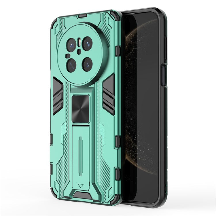 For Huawei Mate 70 Case PC + TPU Shockproof Phone Cover with Kickstand - Black - Green