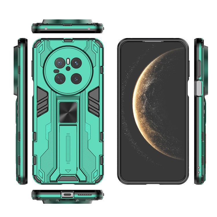 For Huawei Mate 70 Case PC + TPU Shockproof Phone Cover with Kickstand - Black - Green