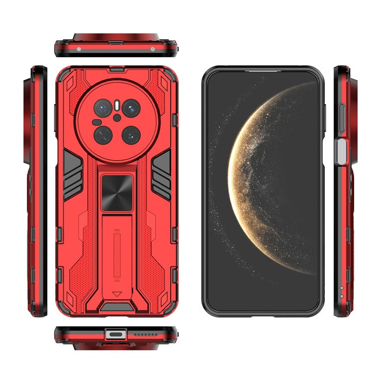 For Huawei Mate 70 Case PC + TPU Shockproof Phone Cover with Kickstand - Black - Red