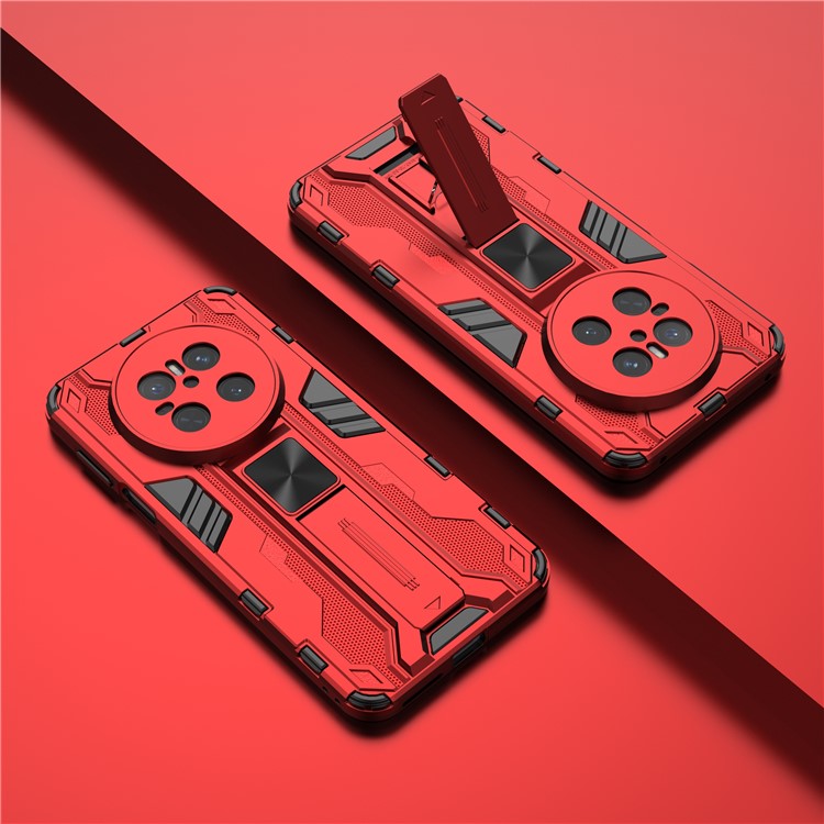 For Huawei Mate 70 Case PC + TPU Shockproof Phone Cover with Kickstand - Black - Red