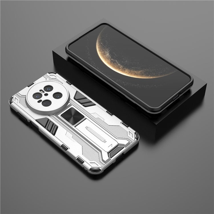 For Huawei Mate 70 Case PC + TPU Shockproof Phone Cover with Kickstand - Black - Silver