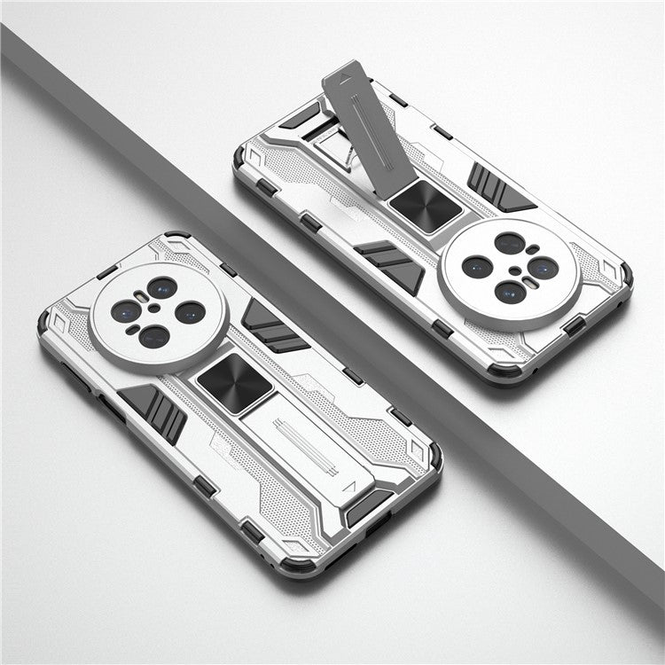 For Huawei Mate 70 Case PC + TPU Shockproof Phone Cover with Kickstand - Black - Silver