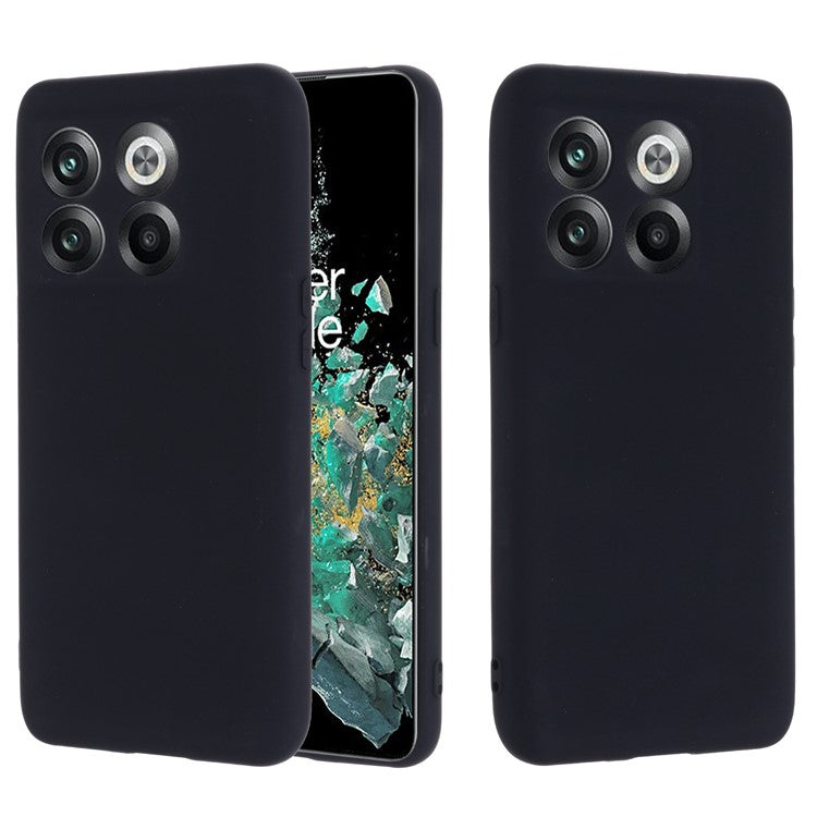 For OnePlus 10T 5G / Ace Pro 5G Liquid Silicone Shockproof Protective Phone Case Soft Fiber Lining Anti-Scratch Cover with Strap - Black