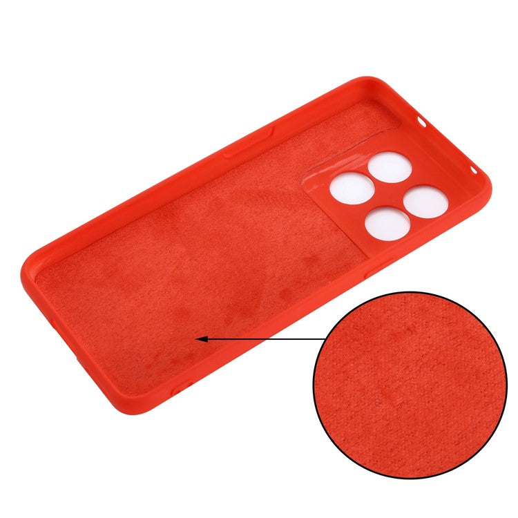 For OnePlus 10T 5G / Ace Pro 5G Liquid Silicone Shockproof Protective Phone Case Soft Fiber Lining Anti-Scratch Cover with Strap - Red