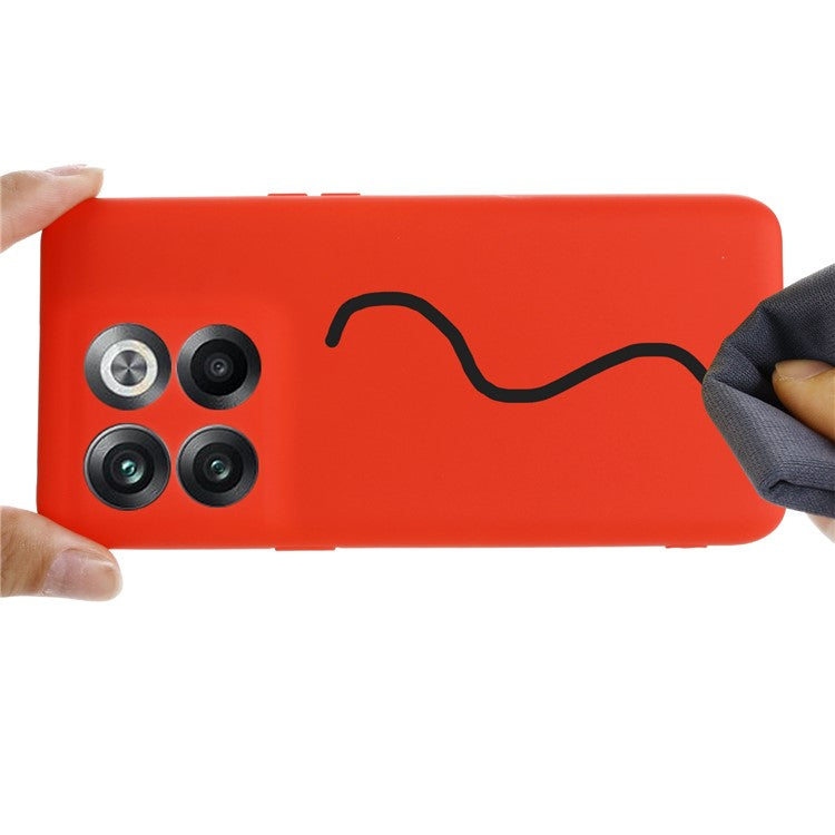 For OnePlus 10T 5G / Ace Pro 5G Liquid Silicone Shockproof Protective Phone Case Soft Fiber Lining Anti-Scratch Cover with Strap - Red