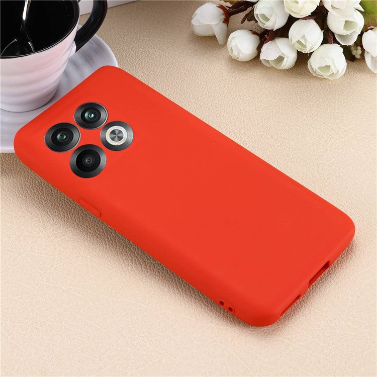 For OnePlus 10T 5G / Ace Pro 5G Liquid Silicone Shockproof Protective Phone Case Soft Fiber Lining Anti-Scratch Cover with Strap - Red