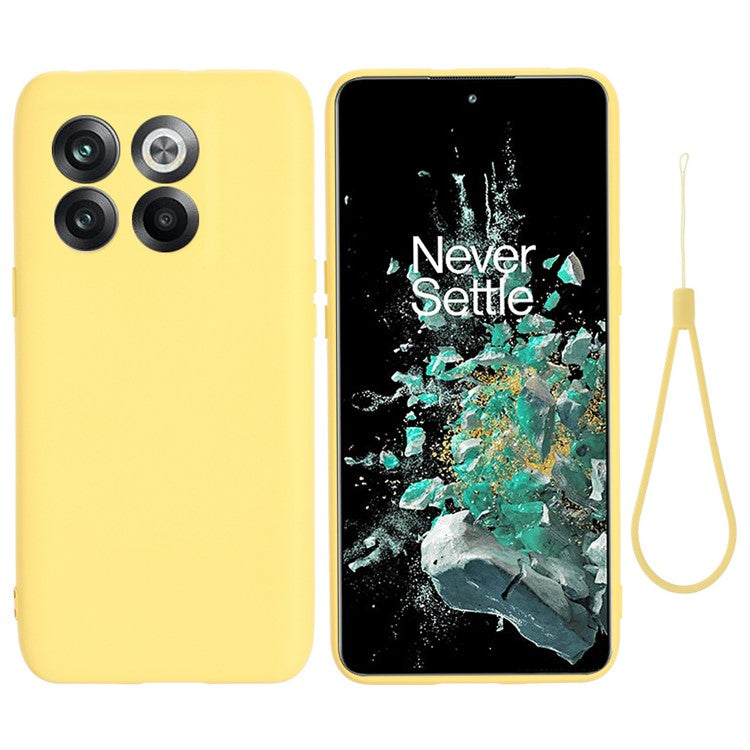 For OnePlus 10T 5G / Ace Pro 5G Liquid Silicone Shockproof Protective Phone Case Soft Fiber Lining Anti-Scratch Cover with Strap - Yellow