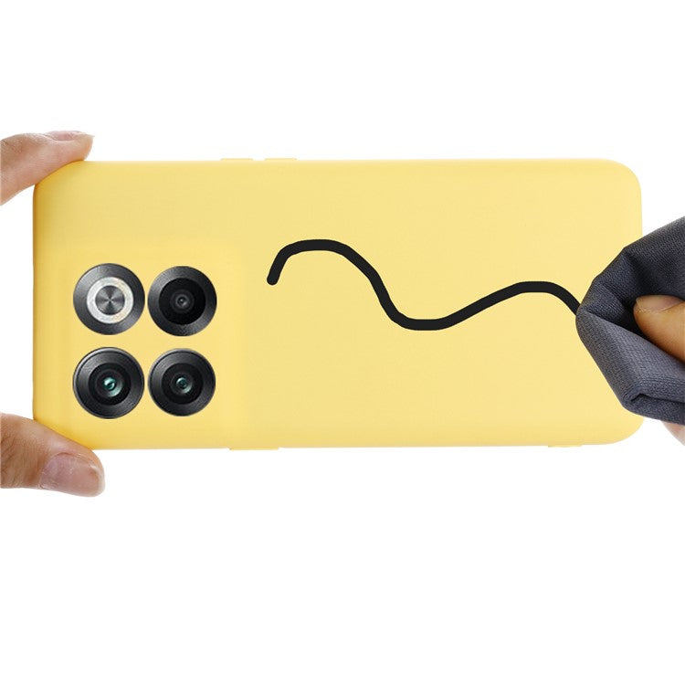 For OnePlus 10T 5G / Ace Pro 5G Liquid Silicone Shockproof Protective Phone Case Soft Fiber Lining Anti-Scratch Cover with Strap - Yellow