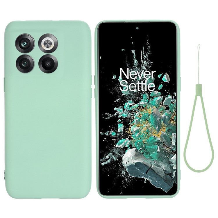 For OnePlus 10T 5G / Ace Pro 5G Liquid Silicone Shockproof Protective Phone Case Soft Fiber Lining Anti-Scratch Cover with Strap - Green