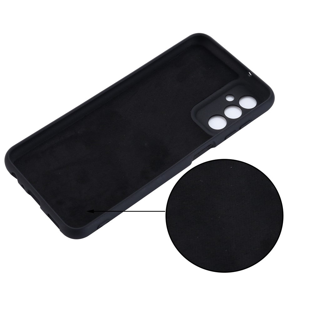 For Samsung Galaxy M13 4G Mobile Phone Case Liquid Silicone Anti-scratch Cell Phone Shell Cover with Strap - Black