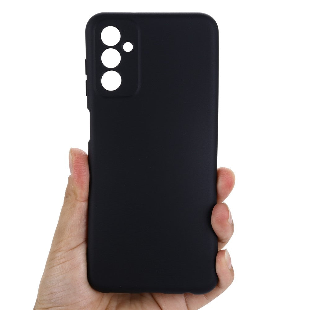 For Samsung Galaxy M13 4G Mobile Phone Case Liquid Silicone Anti-scratch Cell Phone Shell Cover with Strap - Black