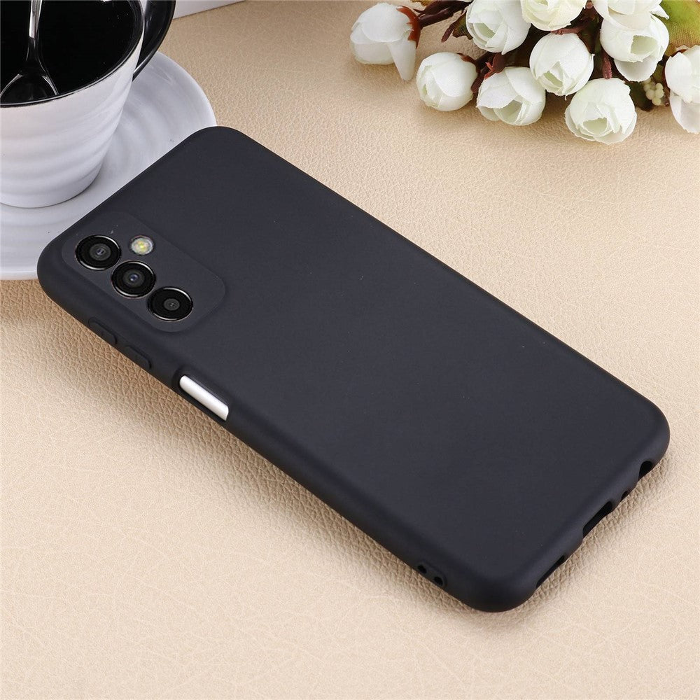 For Samsung Galaxy M13 4G Mobile Phone Case Liquid Silicone Anti-scratch Cell Phone Shell Cover with Strap - Black