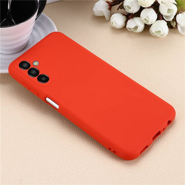 For Samsung Galaxy M13 4G Mobile Phone Case Liquid Silicone Anti-scratch Cell Phone Shell Cover with Strap - Red
