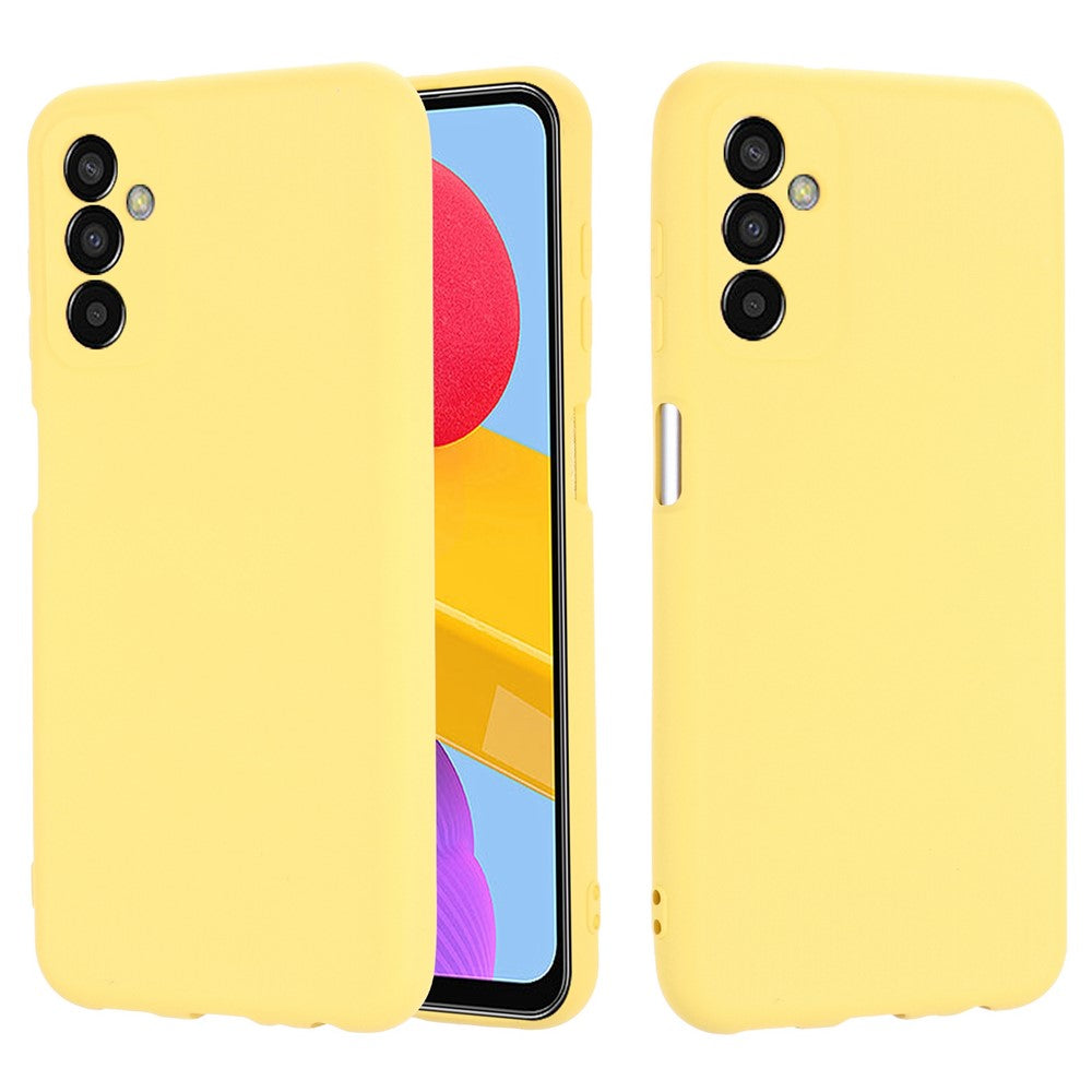For Samsung Galaxy M13 4G Mobile Phone Case Liquid Silicone Anti-scratch Cell Phone Shell Cover with Strap - Yellow