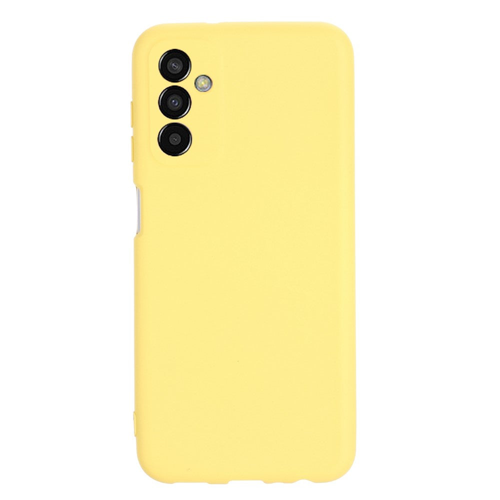For Samsung Galaxy M13 4G Mobile Phone Case Liquid Silicone Anti-scratch Cell Phone Shell Cover with Strap - Yellow