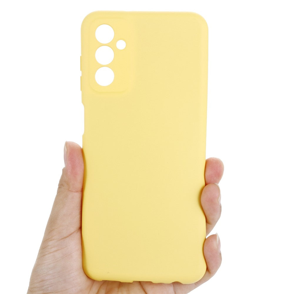 For Samsung Galaxy M13 4G Mobile Phone Case Liquid Silicone Anti-scratch Cell Phone Shell Cover with Strap - Yellow