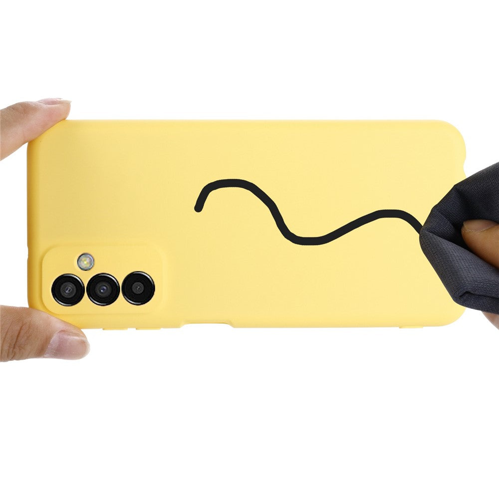 For Samsung Galaxy M13 4G Mobile Phone Case Liquid Silicone Anti-scratch Cell Phone Shell Cover with Strap - Yellow