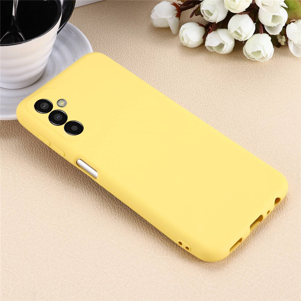 For Samsung Galaxy M13 4G Mobile Phone Case Liquid Silicone Anti-scratch Cell Phone Shell Cover with Strap - Yellow