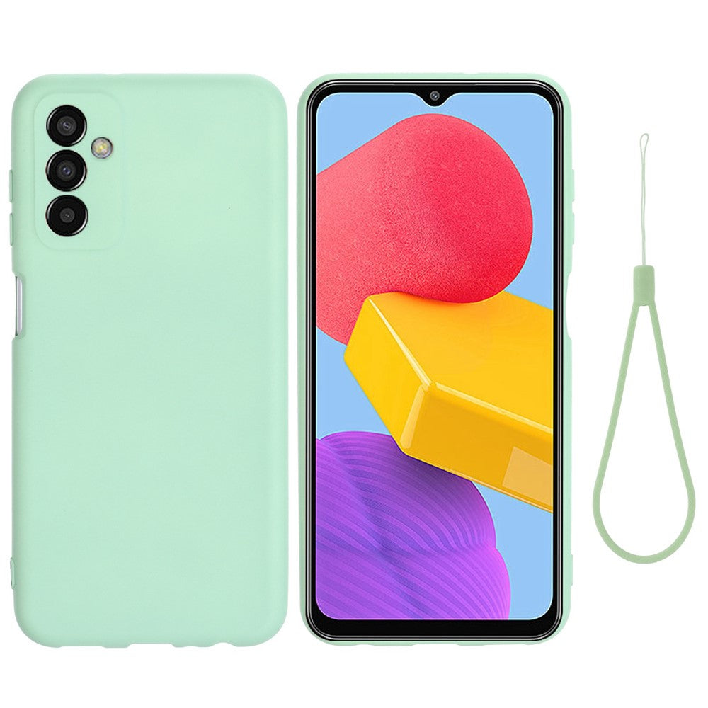 For Samsung Galaxy M13 4G Mobile Phone Case Liquid Silicone Anti-scratch Cell Phone Shell Cover with Strap - Green