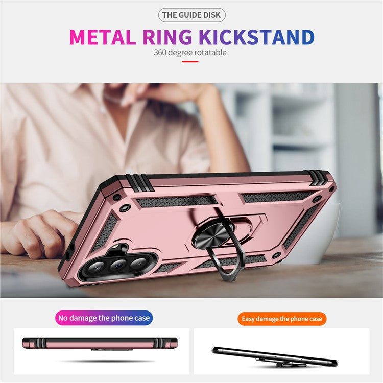 For Samsung Galaxy A36 5G Case PC+TPU Phone Cover with Rotary Ring Kickstand - Rose Gold