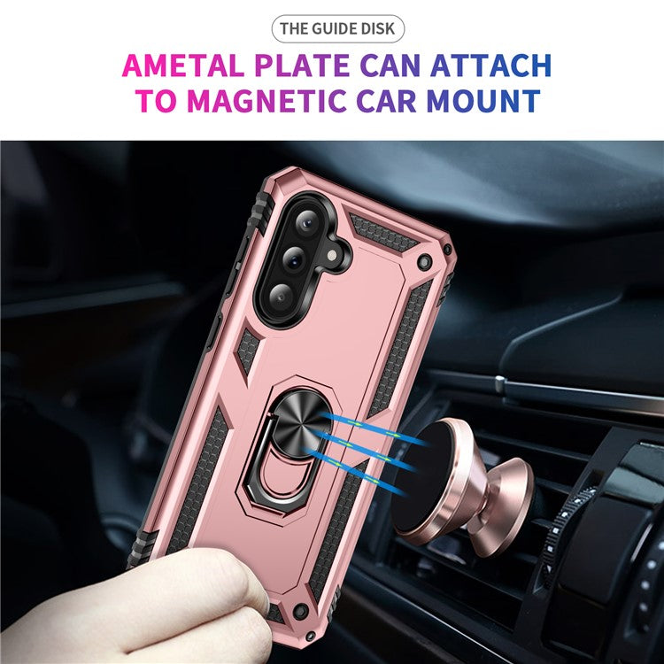 For Samsung Galaxy A36 5G Case PC+TPU Phone Cover with Rotary Ring Kickstand - Rose Gold