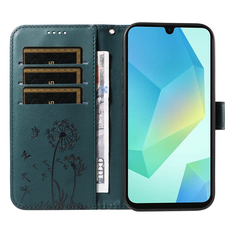 For Samsung Galaxy A26 5G / A16 5G / A16 4G Leather Case Wallet Phone Cover Dandelion Imprint - Blue