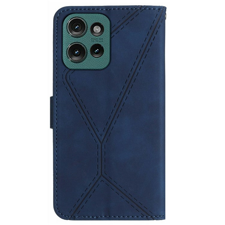 For Motorola Moto G 5G (2025) Case Skin-Touch Lines PU Leather Flip Phone Cover - Blue