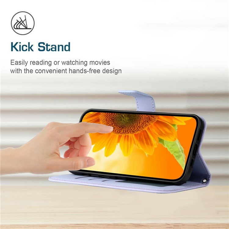 For Motorola Moto G 5G (2025) Case Sunflower Imprint Leather Wallet Phone Cover with Wrist Strap - Light Purple