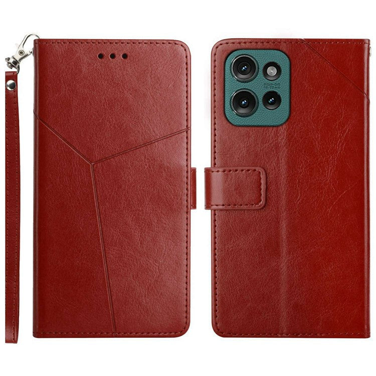 For Motorola Moto G 5G (2025) Case Y-Shaped Lines Imprint Leather Phone Cover - Brown