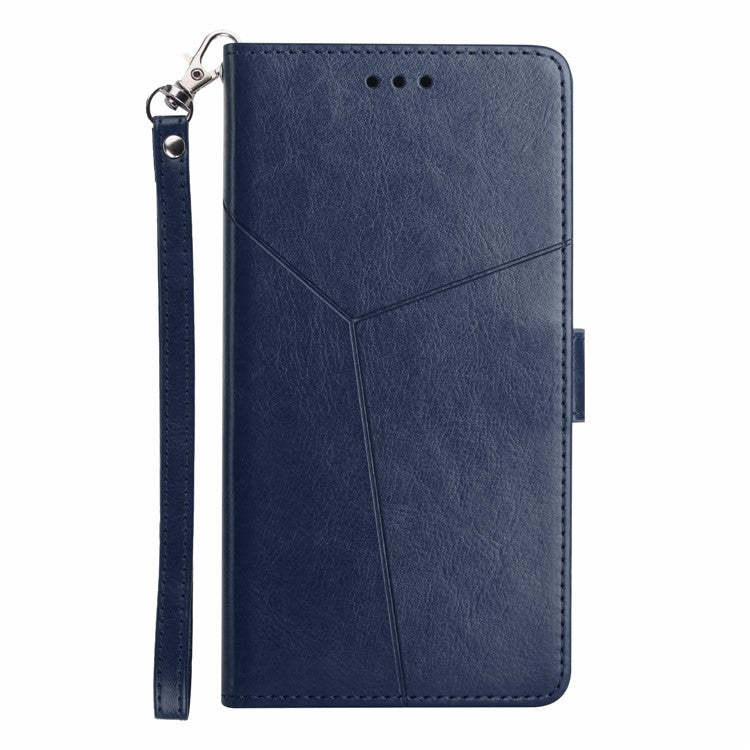 For Motorola Moto G 5G (2025) Case Y-Shaped Lines Imprint Leather Phone Cover - Blue