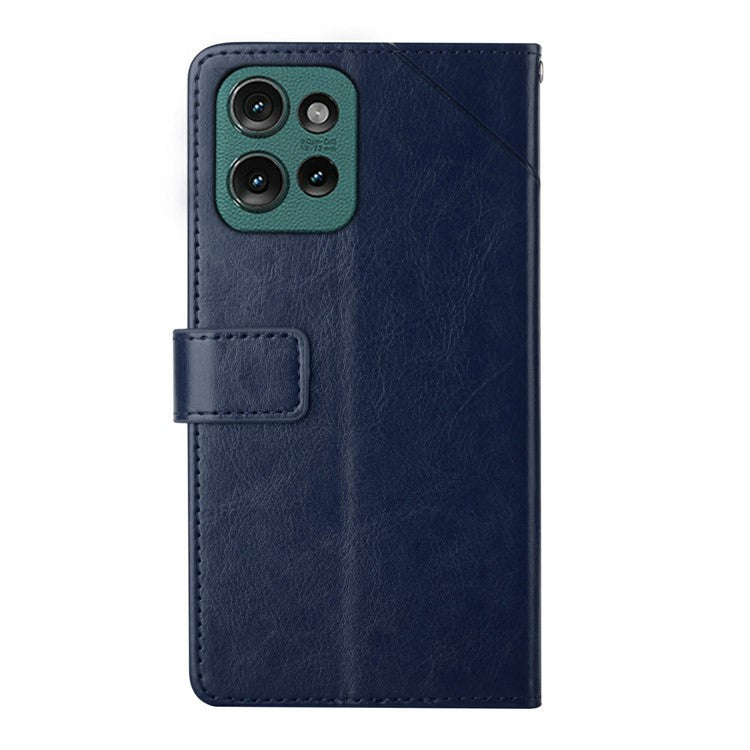 For Motorola Moto G 5G (2025) Case Y-Shaped Lines Imprint Leather Phone Cover - Blue