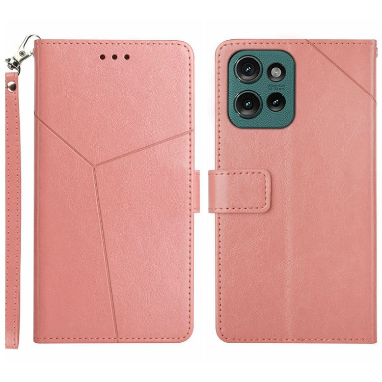 For Motorola Moto G 5G (2025) Case Y-Shaped Lines Imprint Leather Phone Cover - Pink