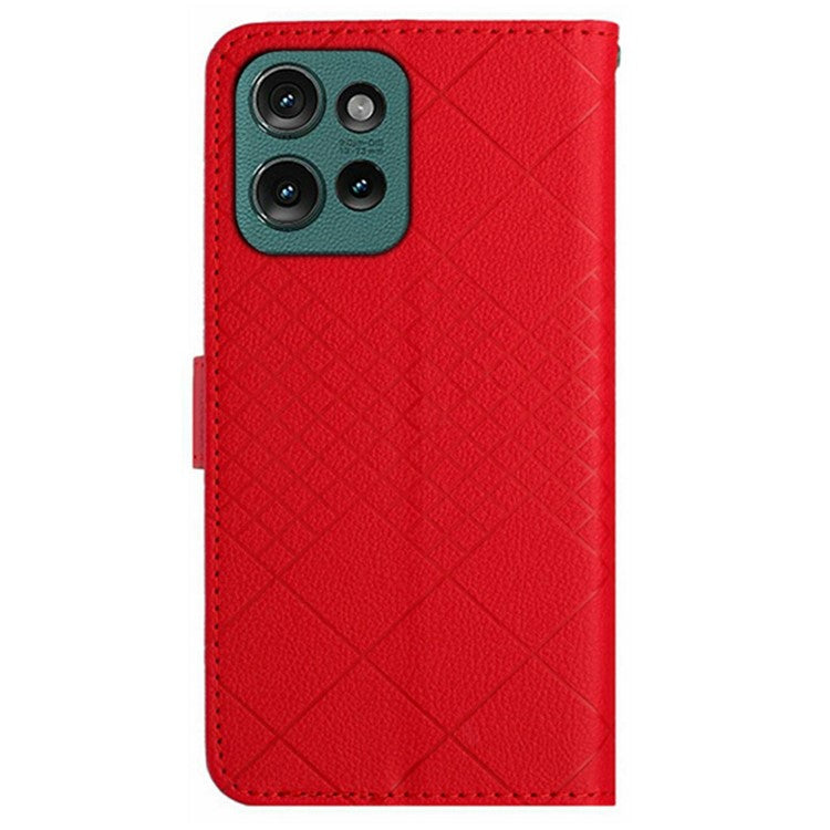 For Motorola Moto G 5G (2025) Wallet Phone Case Imprint PU Leather Flip Folio Cover - Red