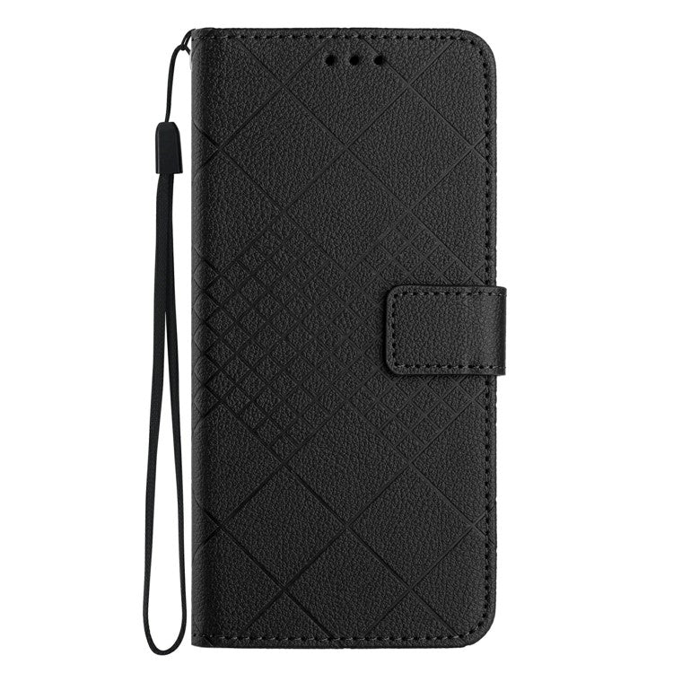 For Motorola Moto G 5G (2025) Wallet Phone Case Imprint PU Leather Flip Folio Cover - Black / Black