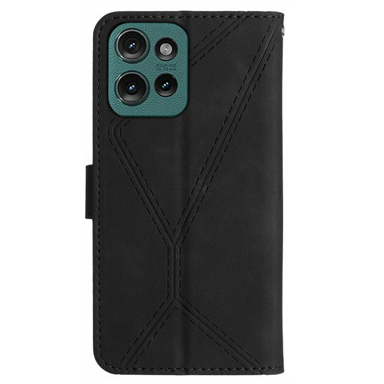 For Motorola Moto G Play (2025) 4G / G Power (2025) Case Skin-Touch Lines PU Leather Flip Phone Cover - Black