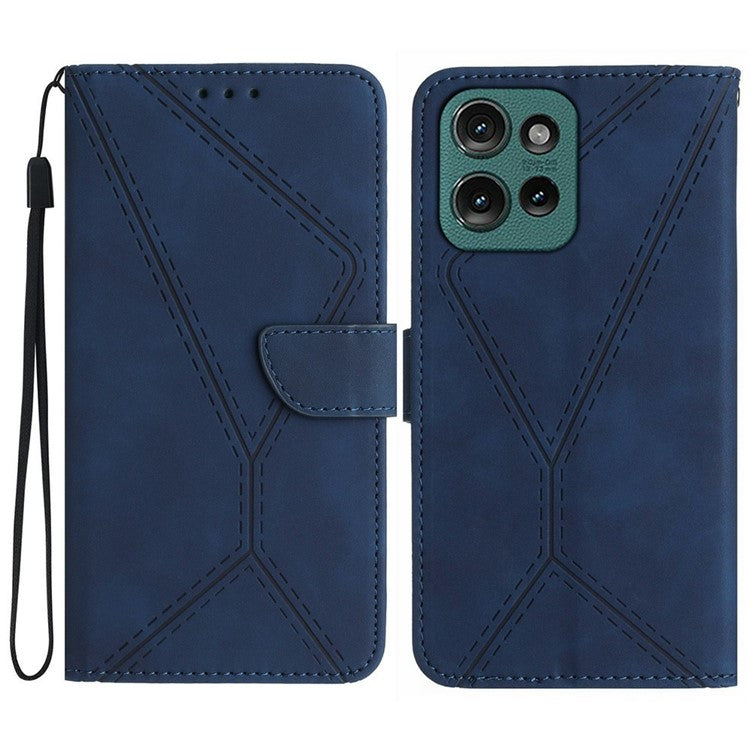 For Motorola Moto G Play (2025) 4G / G Power (2025) Case Skin-Touch Lines PU Leather Flip Phone Cover - Blue