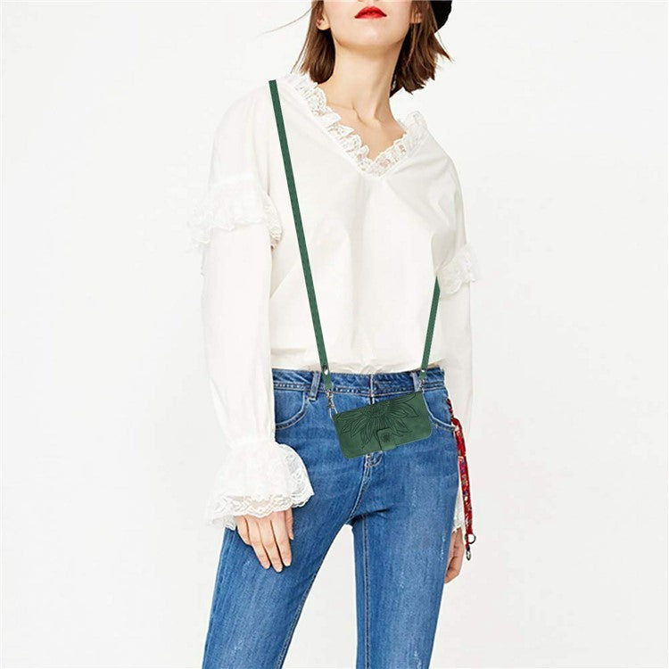 For Motorola Moto G Play (2025) 4G / G Power (2025) Case Sunflower Imprint PU Leather Phone Cover with Long Strap - Blackish Green