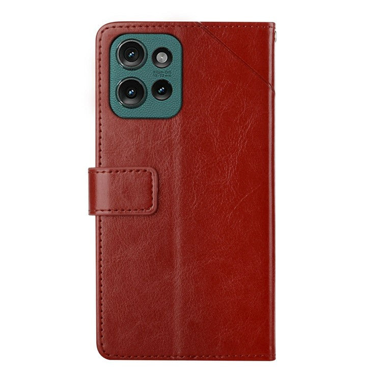 For Motorola Moto G Play (2025) 4G / G Power (2025) Case Y-Shaped Lines Imprint Leather Phone Cover - Brown
