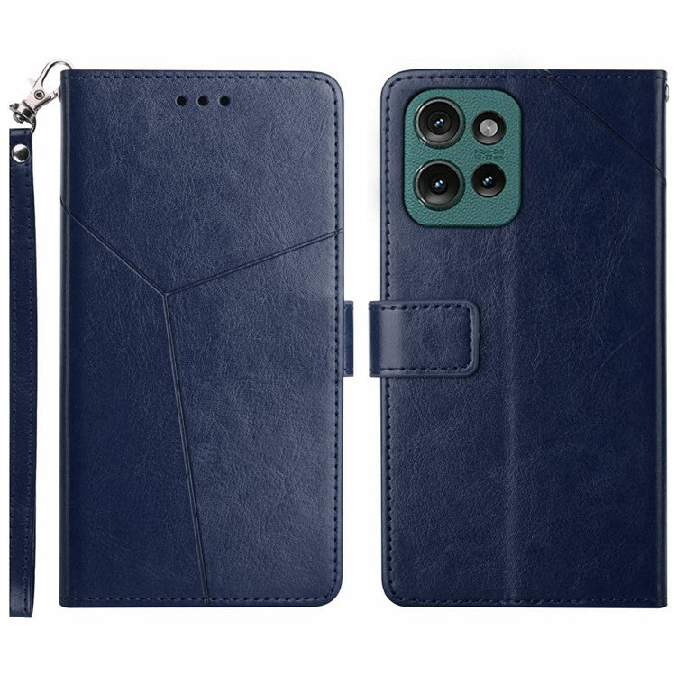 For Motorola Moto G Play (2025) 4G / G Power (2025) Case Y-Shaped Lines Imprint Leather Phone Cover - Blue