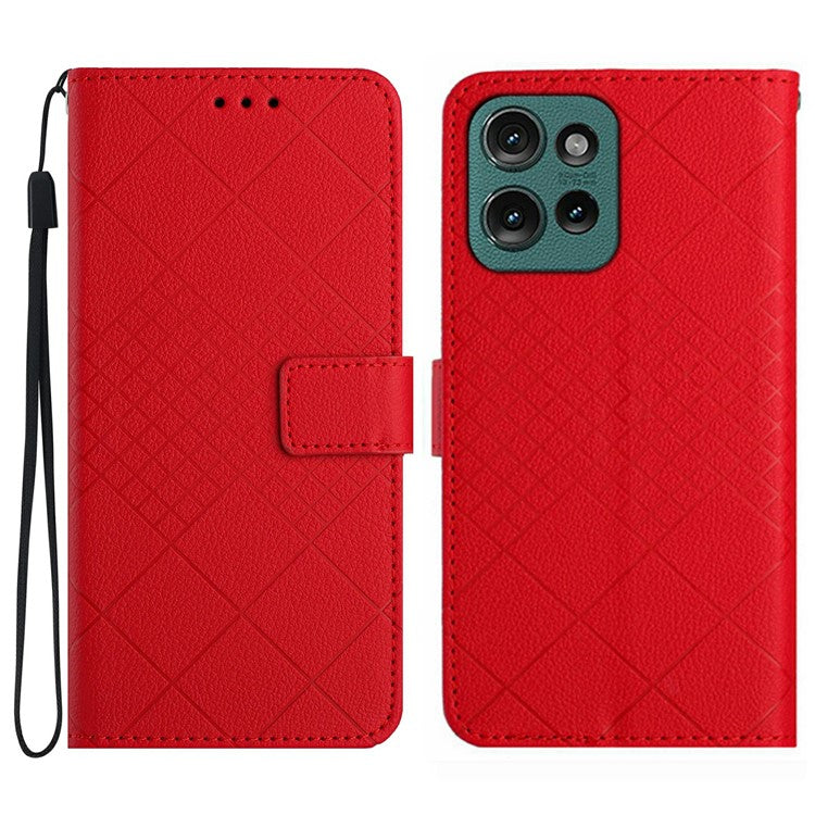 For Motorola Moto G Play (2025) 4G / G Power (2025) Wallet Phone Case Imprint PU Leather Flip Folio Cover - Red