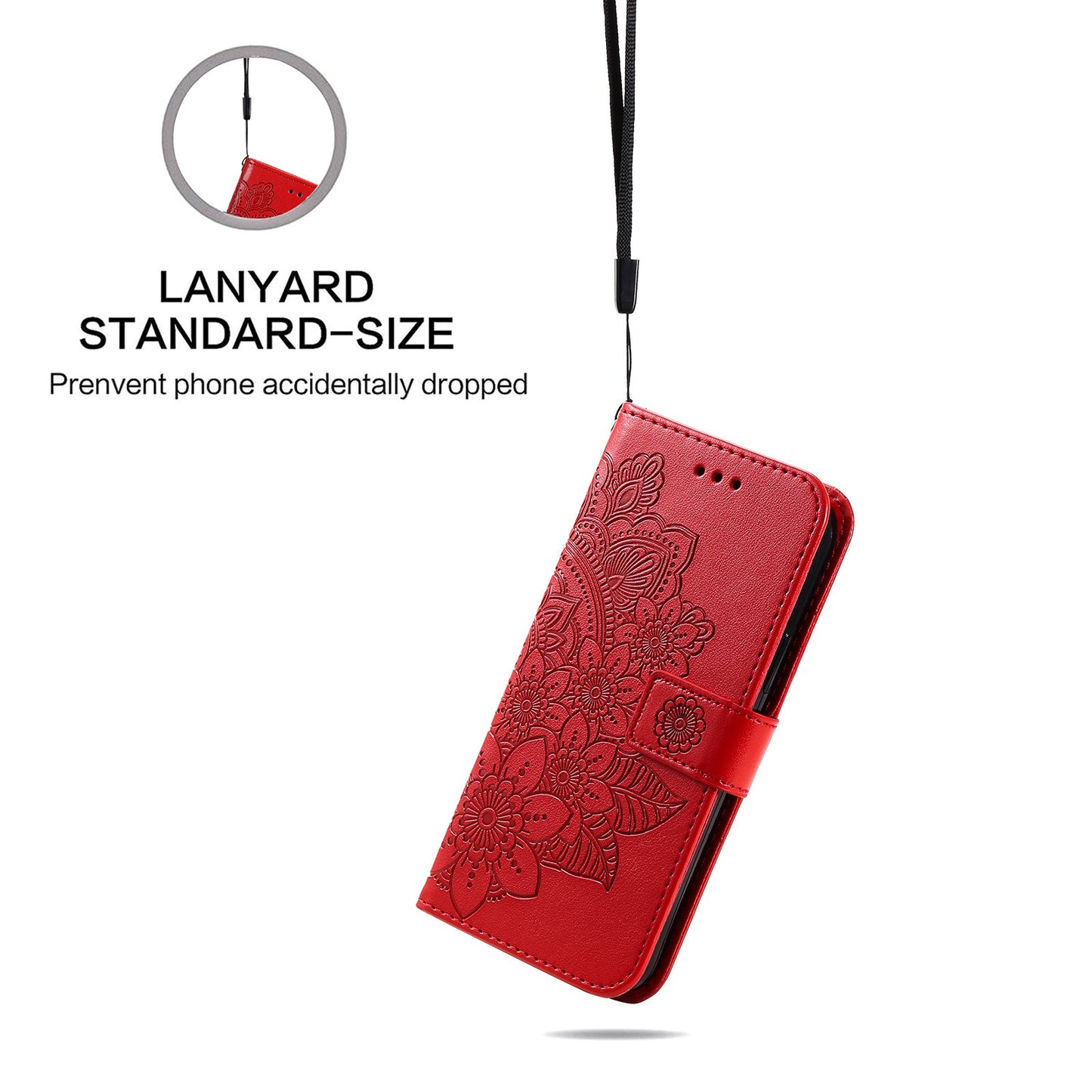 For vivo Y02s 4G / Y16 4G Flower Imprinting Scratch Proof PU Leather Phone Protective Case Flip Stand Wallet Cover with Strap - Red