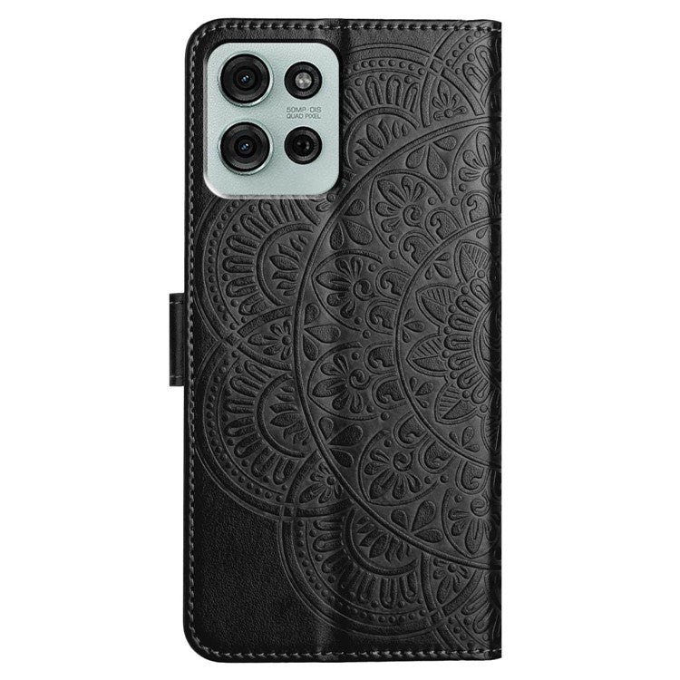 For Motorola Moto G75 5G Leather Case with Card Slots Mandala Pattern Phone Cover Stand - Black