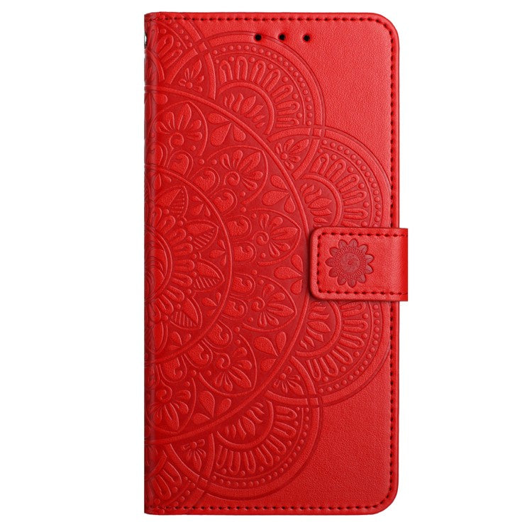 For Motorola Moto G75 5G Leather Case with Card Slots Mandala Pattern Phone Cover Stand - Red