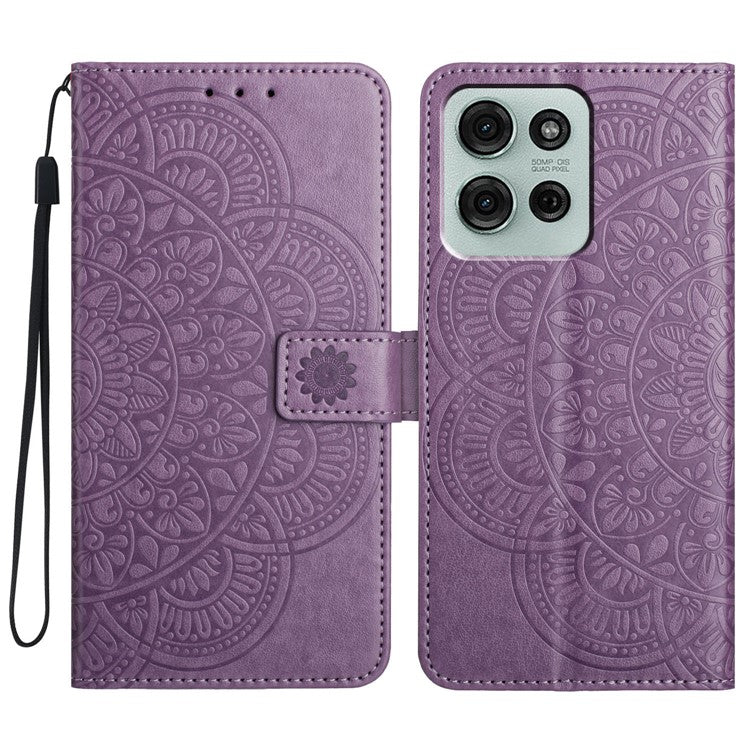 For Motorola Moto G75 5G Leather Case with Card Slots Mandala Pattern Phone Cover Stand - Purple
