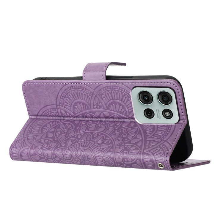 For Motorola Moto G75 5G Leather Case with Card Slots Mandala Pattern Phone Cover Stand - Purple