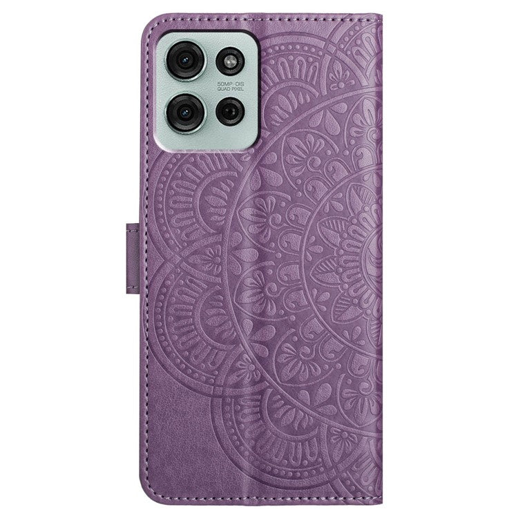 For Motorola Moto G75 5G Leather Case with Card Slots Mandala Pattern Phone Cover Stand - Purple